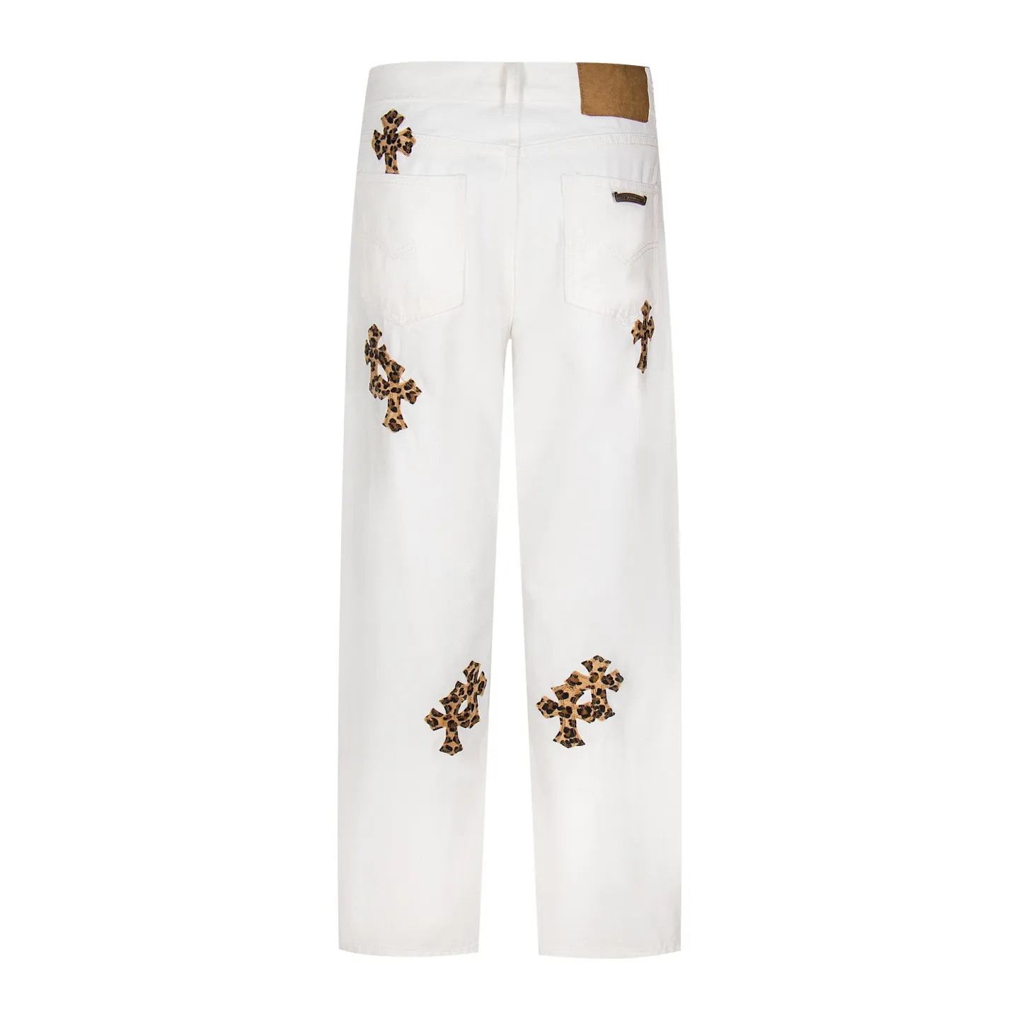 P220 Chrome Hearts & Chrome Hearts high-street jeans with leopard print and vintage graffiti paintings on a white background. Chrome Hearts are the most popular pants in color. Made of beaded canvas fabric, heavy washing makes the upper body of the fabric more textured and the pants are tall and straight! The three-dimensional cutting of the whole trousers is a masterpiece! The hardware is customized by zp. The beaded canvas fabric is thick and soft after being washed. It has good breathability. Customized small leather label. Unique design. The details are simple and elegant, and the workmanship is exquisite. The whole trousers are neatly routed and the details are in place! Trendy people have been disappointed. From the quality selection of fabrics, the tailoring of details, and the matching of patterns, everything is impeccable! The upper body is so handsome when worn...it can be easily worn by men, women and children! The craftsmanship is made of heavy-duty washed pure cotton denim fabric. After washing, it is soft and thick. It is very stylish when worn on the body. Style number: 1782# Color: white Size: 28 30 32 34 (S-XL)